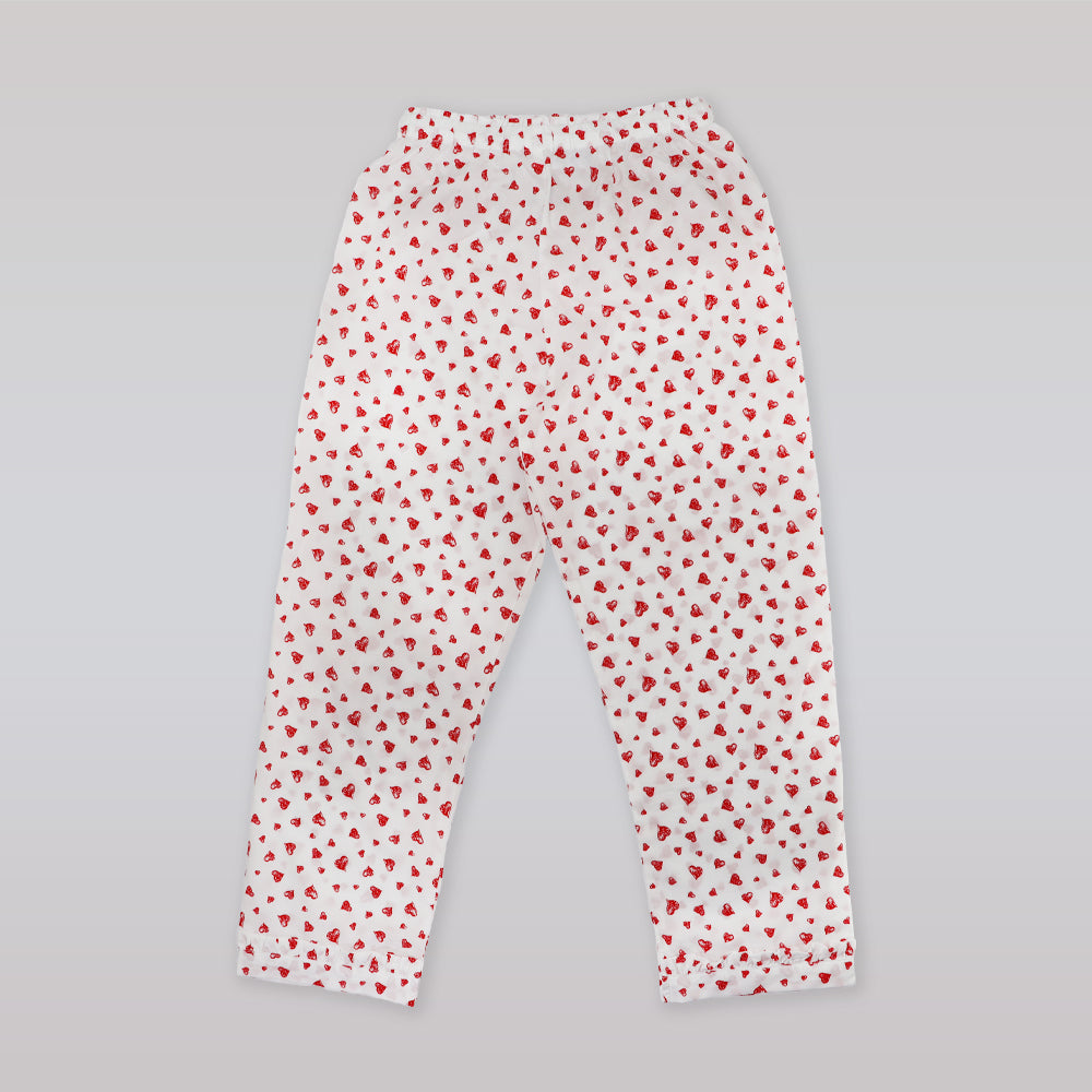 Rachel Riley Girls Red Heart Print Frill Trim Cotton Pyjamas