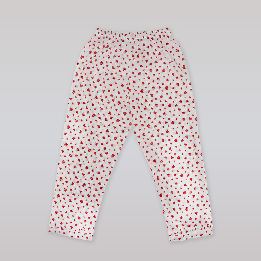 Rachel Riley Girls Red Heart Print Frill Trim Cotton Pyjamas