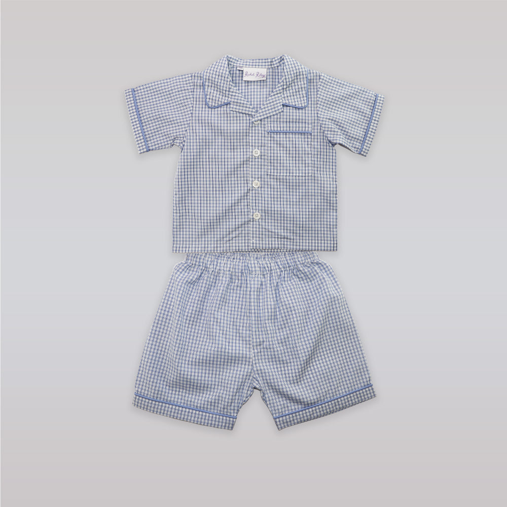 Rachel Riley Baby Blue Checkered Cotton Striped Dungarees