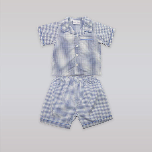 Rachel Riley Baby Blue Checkered Cotton Striped Dungarees