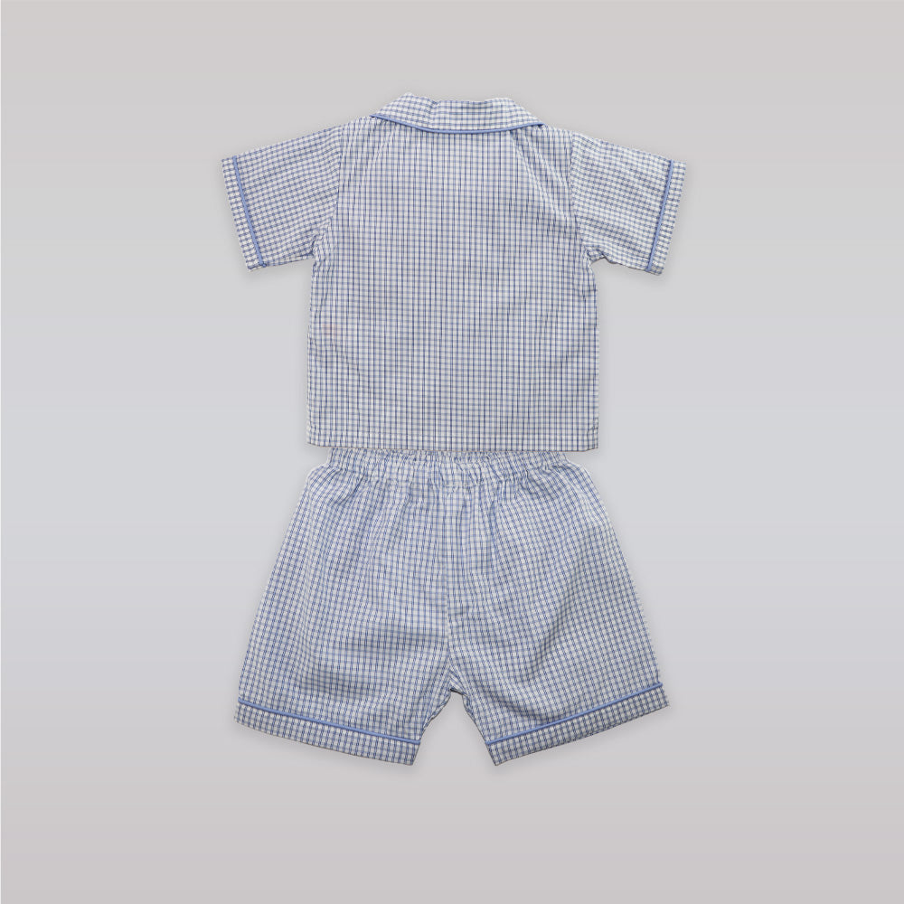 Rachel Riley Baby Blue Checkered Cotton Striped Dungarees