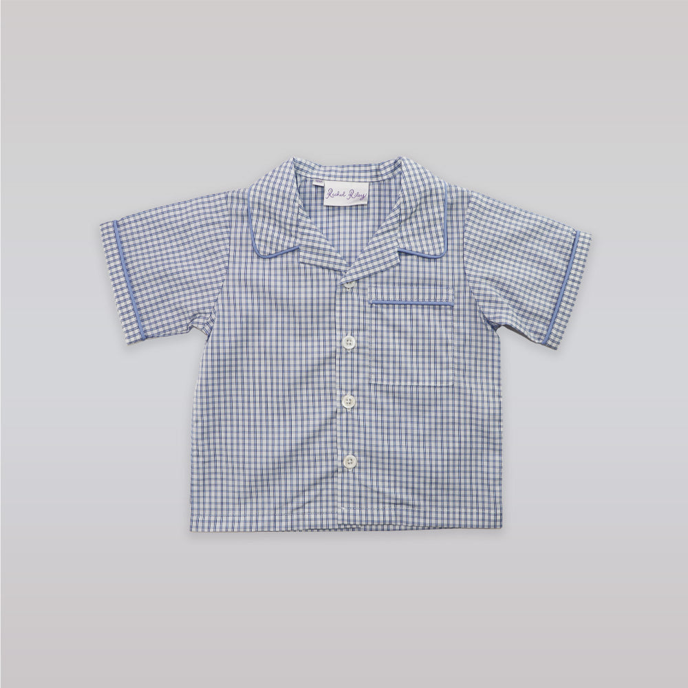 Rachel Riley Baby Blue Checkered Cotton Striped Dungarees