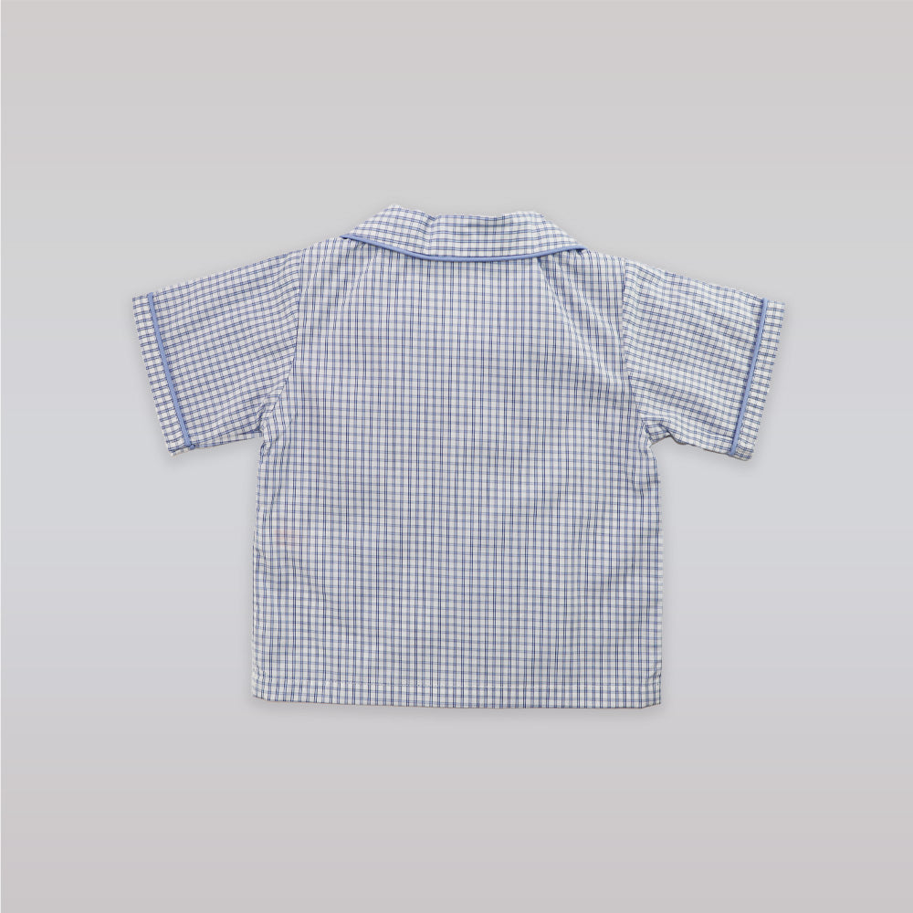 Rachel Riley Baby Blue Checkered Cotton Striped Dungarees