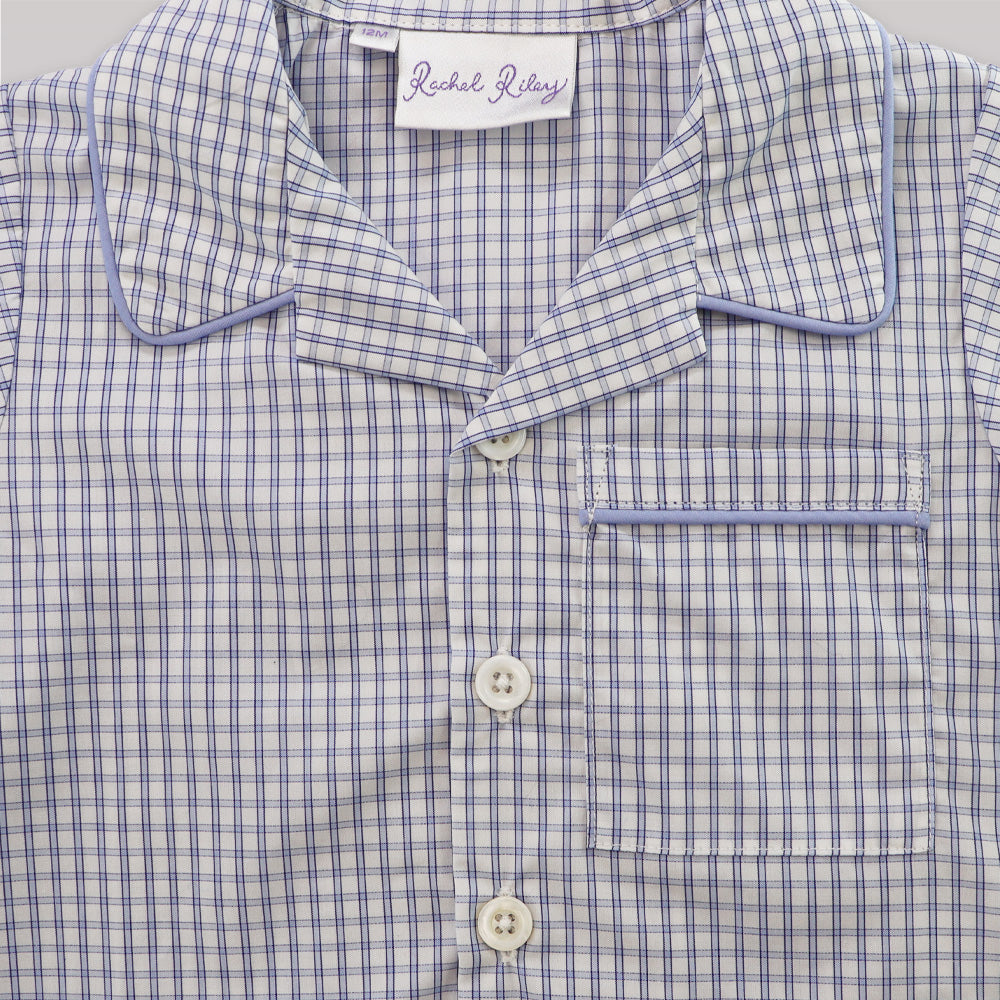 Rachel Riley Baby Blue Checkered Cotton Striped Dungarees