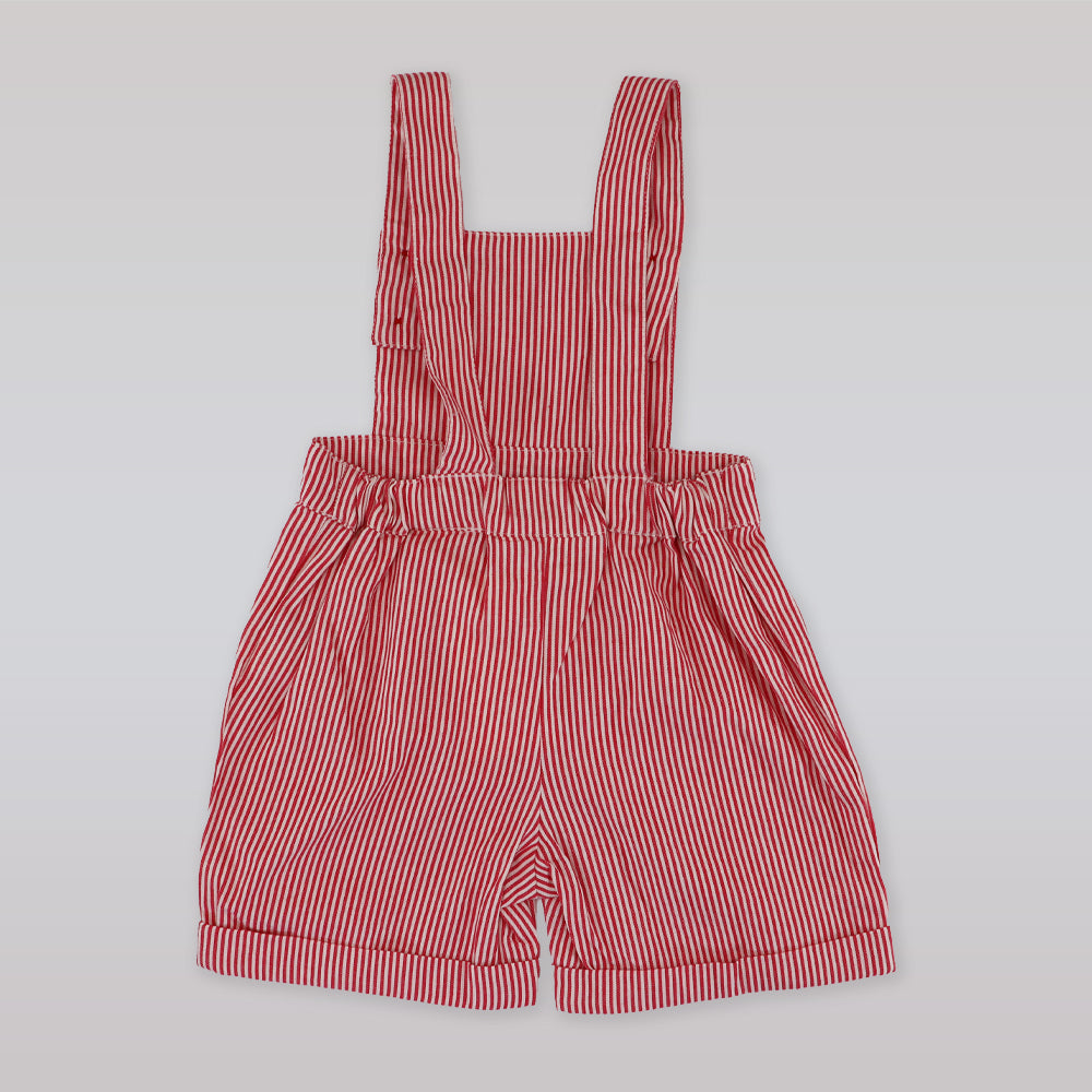 Rachel Riley Red and Ivory Striped Cotton Baby Dungarees