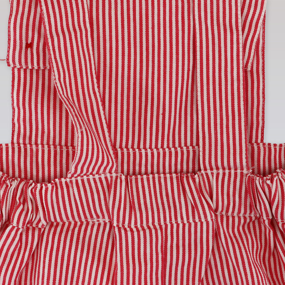 Rachel Riley Red and Ivory Striped Cotton Baby Dungarees