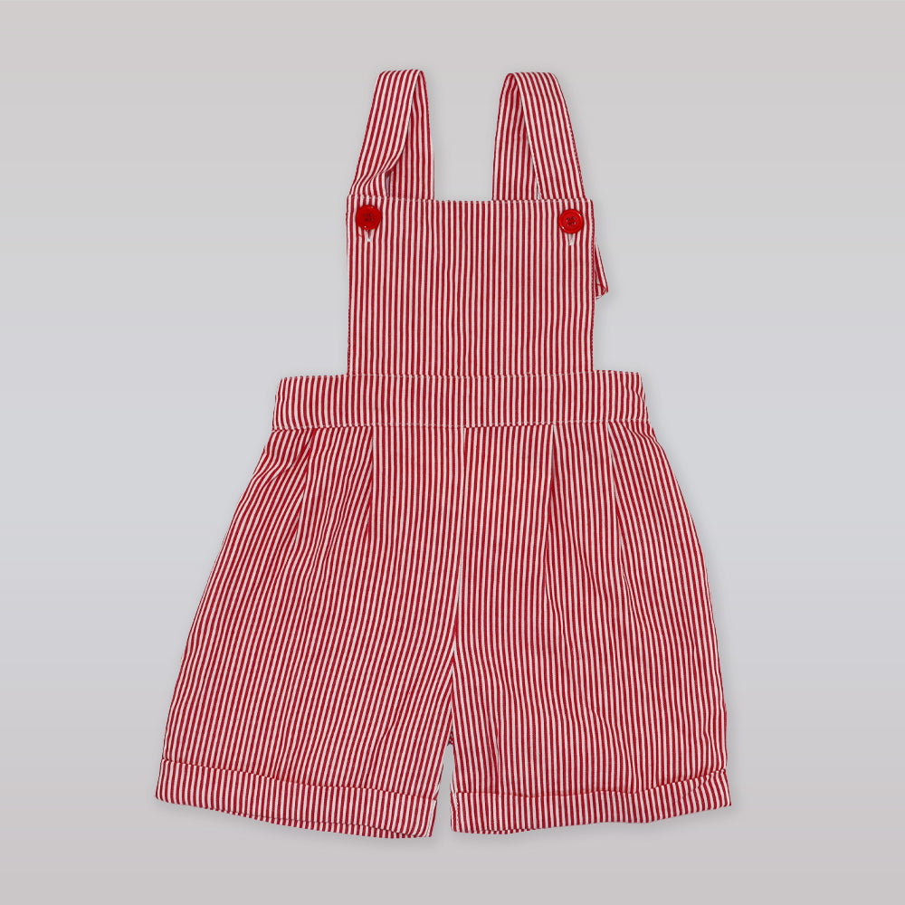 Rachel Riley Red and Ivory Striped Cotton Baby Dungarees