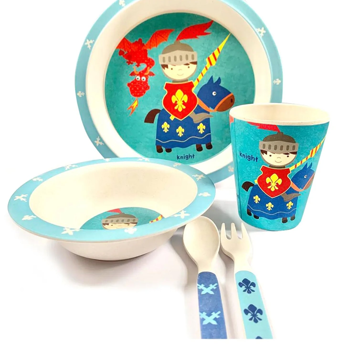 Pasito a Pasito Bamboo Knight Castle Dragon Children Dining Set 5-Piece