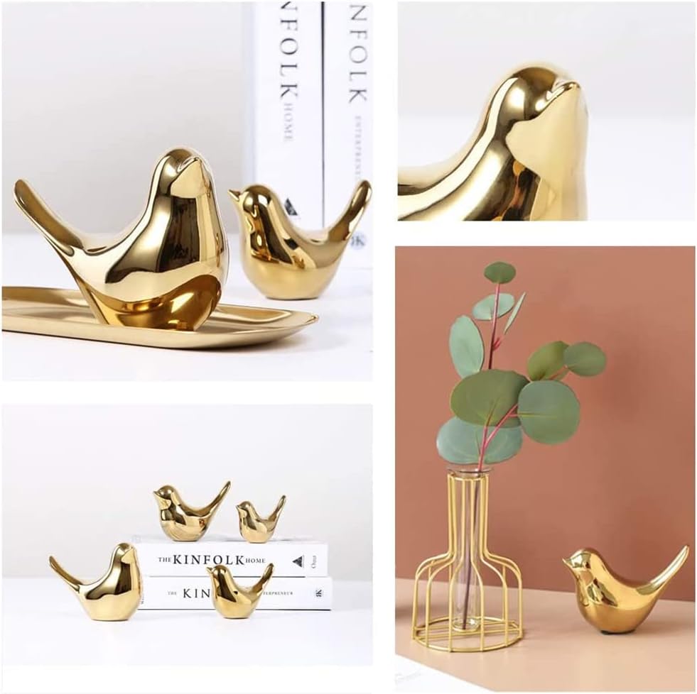 ELECDON Golden Ceramic Bird Figurines