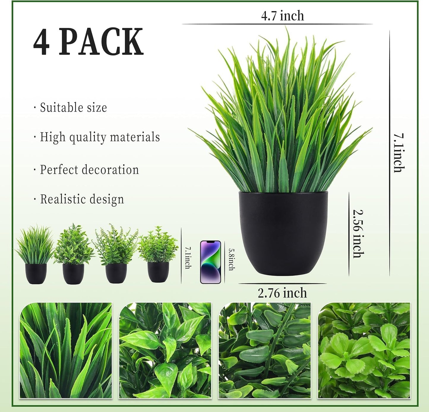 Fake Plants 4 Packs Artificial Plants