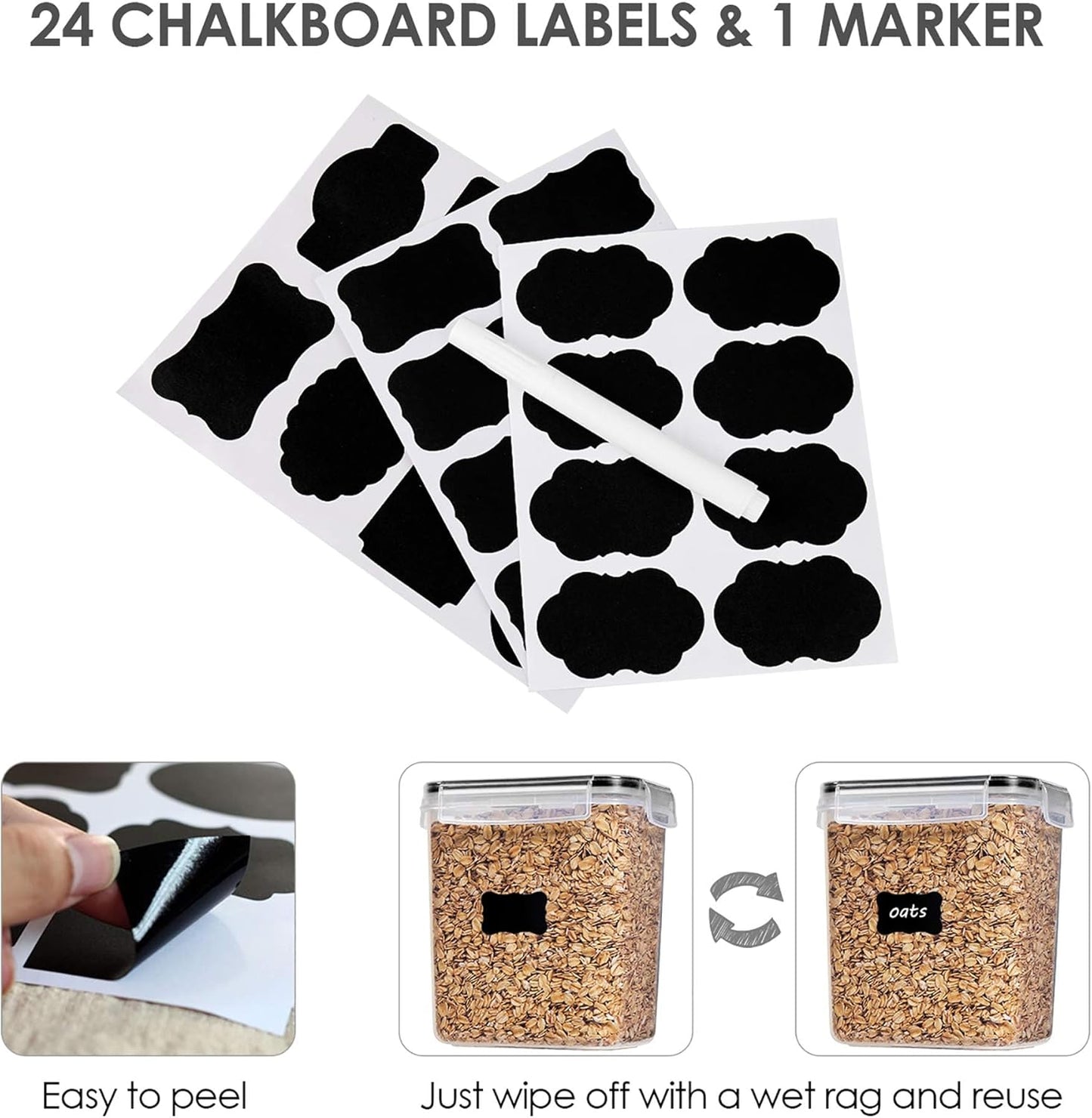 Vtopmart 12pcs 1.5qt/1.6L Plastic Food Storage Containers, Black