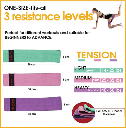 3 PC Fabric Resistance Bands Set