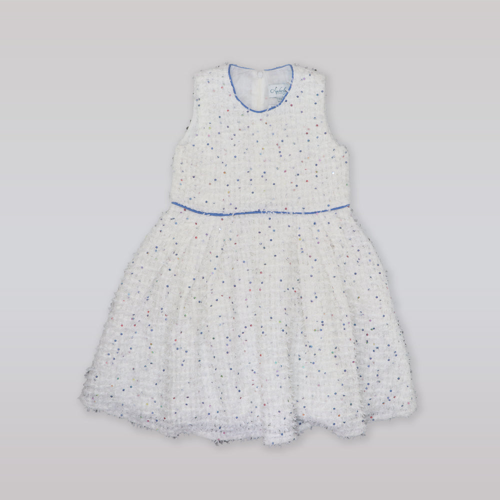 Amberley London Sleeveless Arabesque Winter Dress in Cornflower Blue