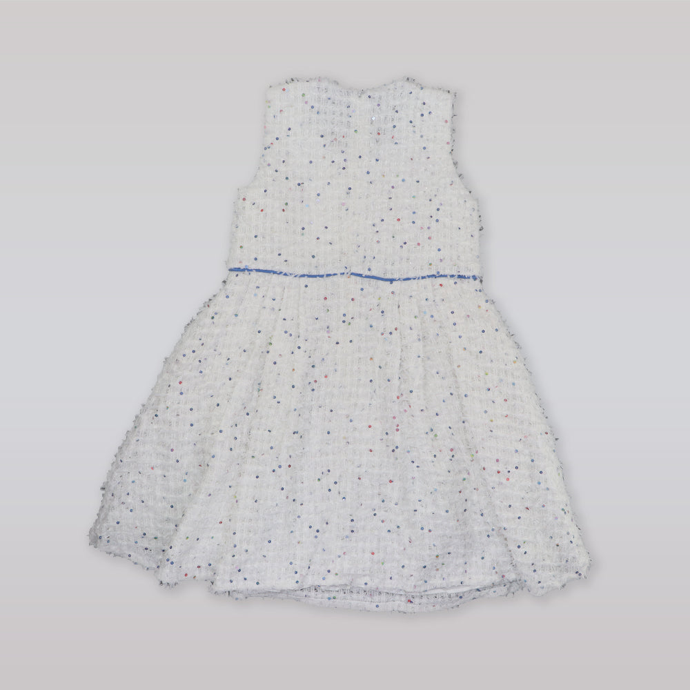 Amberley London Sleeveless Arabesque Winter Dress in Cornflower Blue