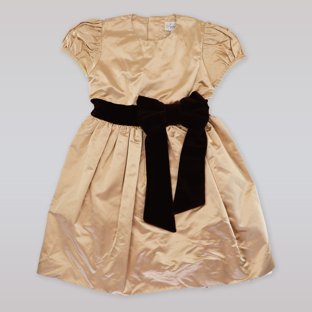 Elegant Amberley London Kensington Gold Satin Girl's Occasion Dress