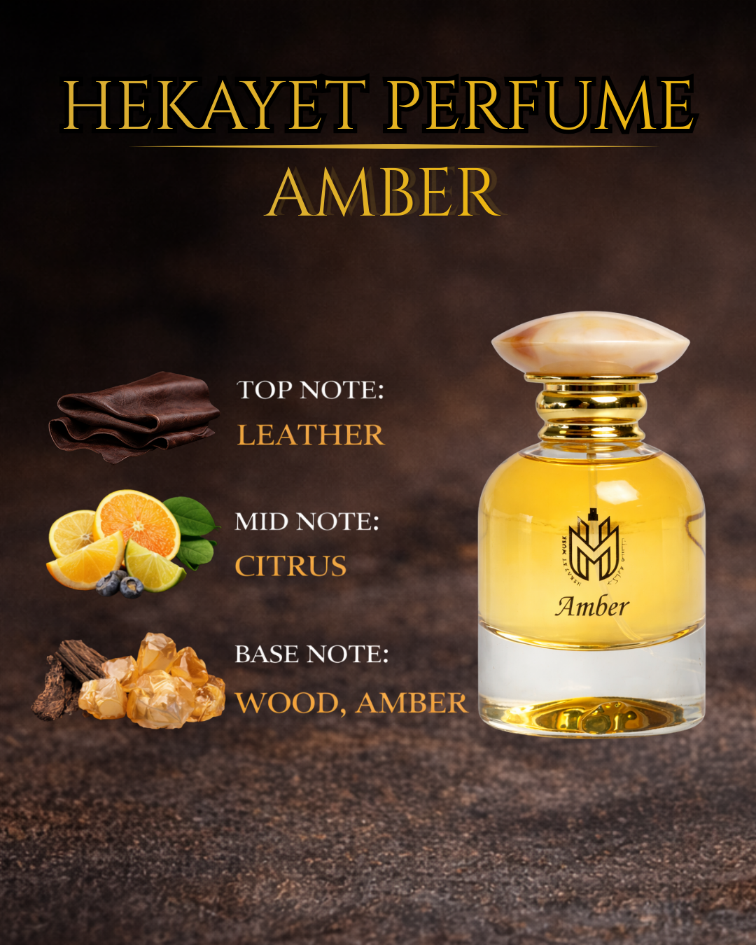 Hekayet Amber Eau de Parfum 60ml – Leather Citrus Woody Amber Unisex Perfume | Long Lasting Luxury Fragrance