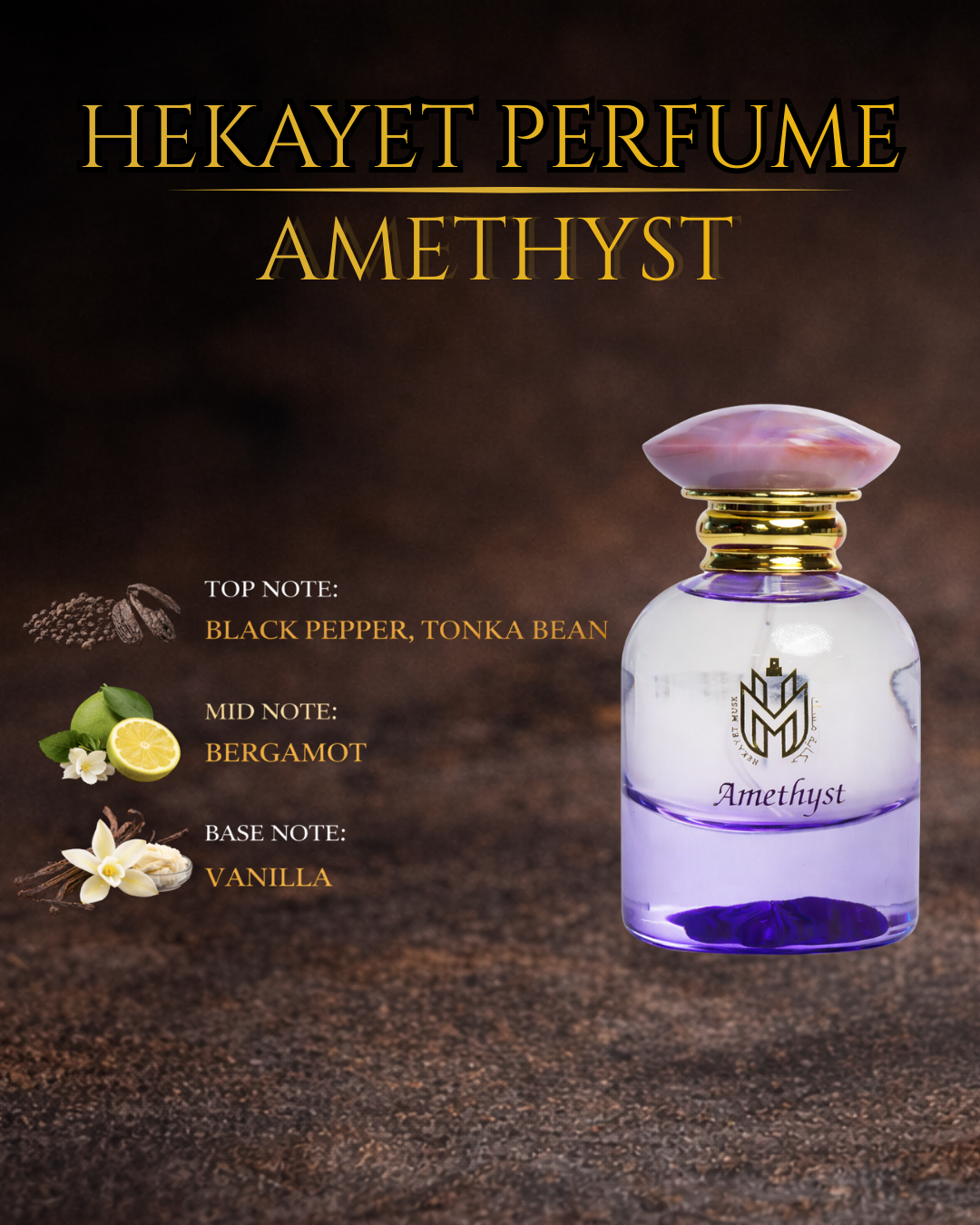 Hekayet Amethyst Eau de Parfum 60ml – Black Pepper, Tonka & Vanilla Unisex Perfume | Long Lasting Luxury Fragrance