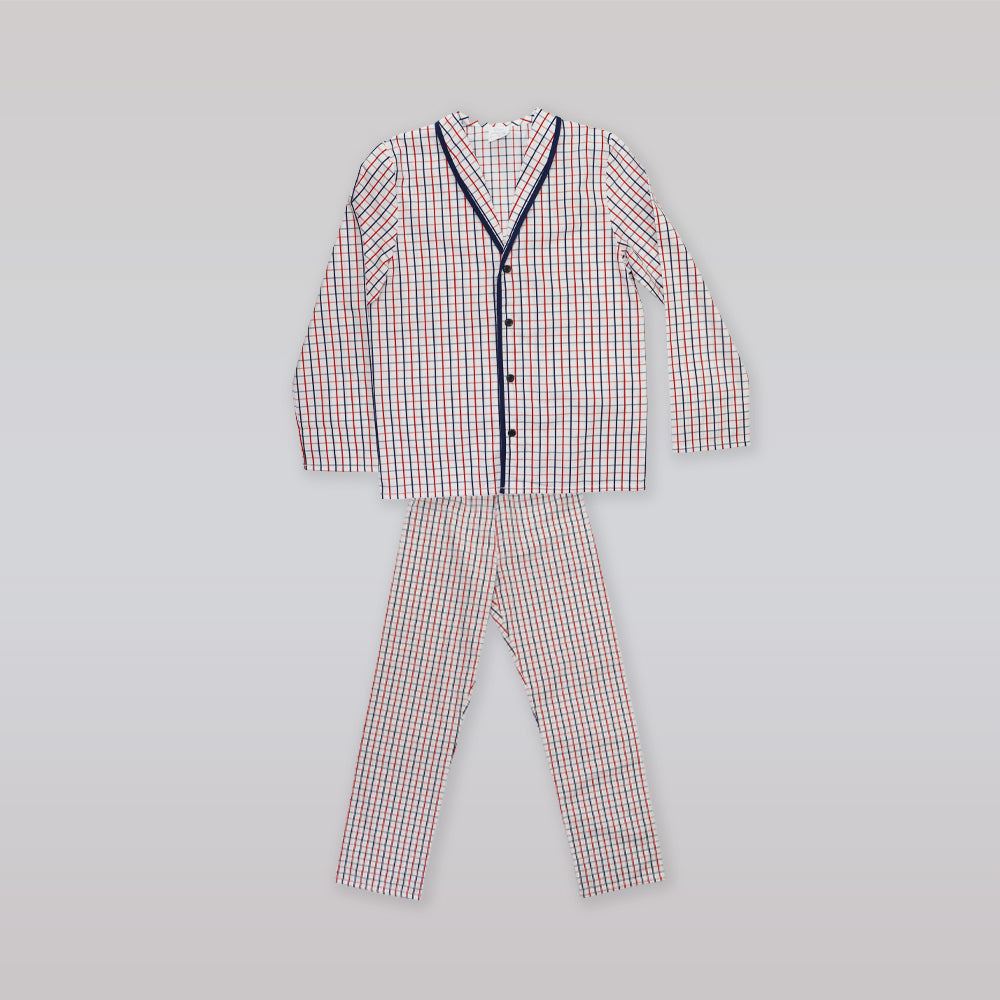 AMIKI Sam Boys Red and Navy Check Cotton Pajamas