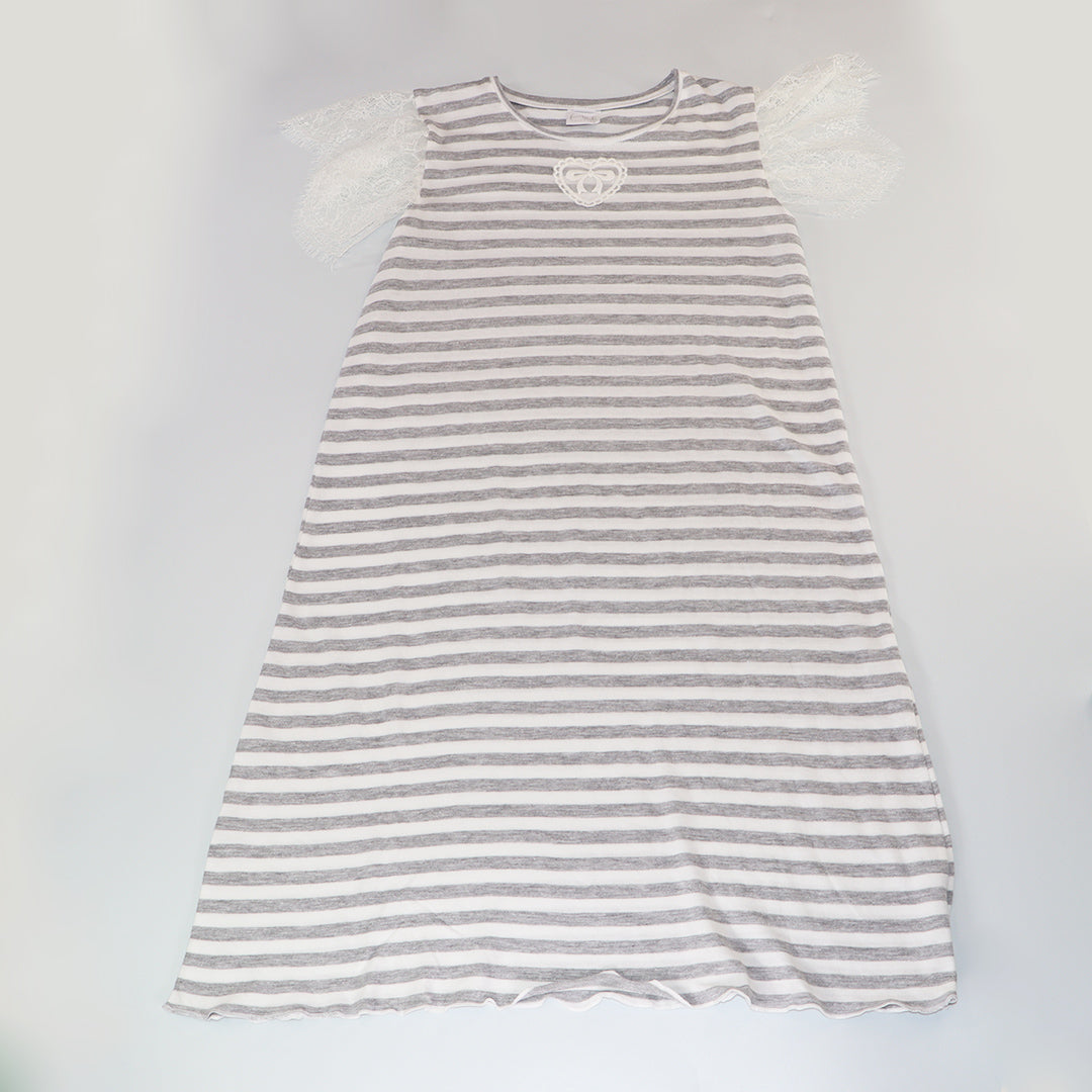 AMIKI Gloria Girls Striped Cotton Nightgown in Blue and White