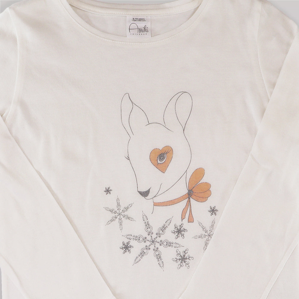 Amiki Simona Girls Luxury White Print Cotton Nightgown Sleepwear