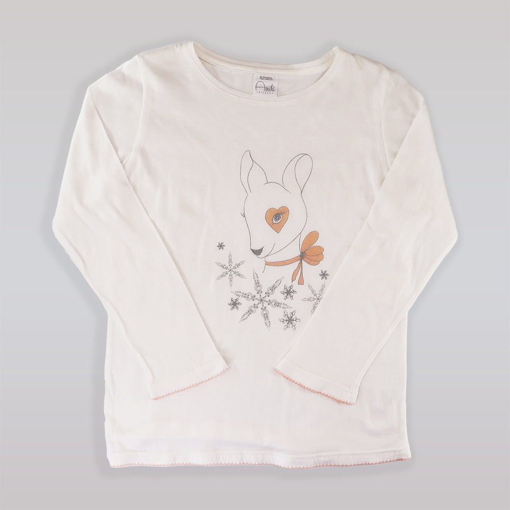 Amiki Simona Girls Luxury White Print Cotton Nightgown Sleepwear