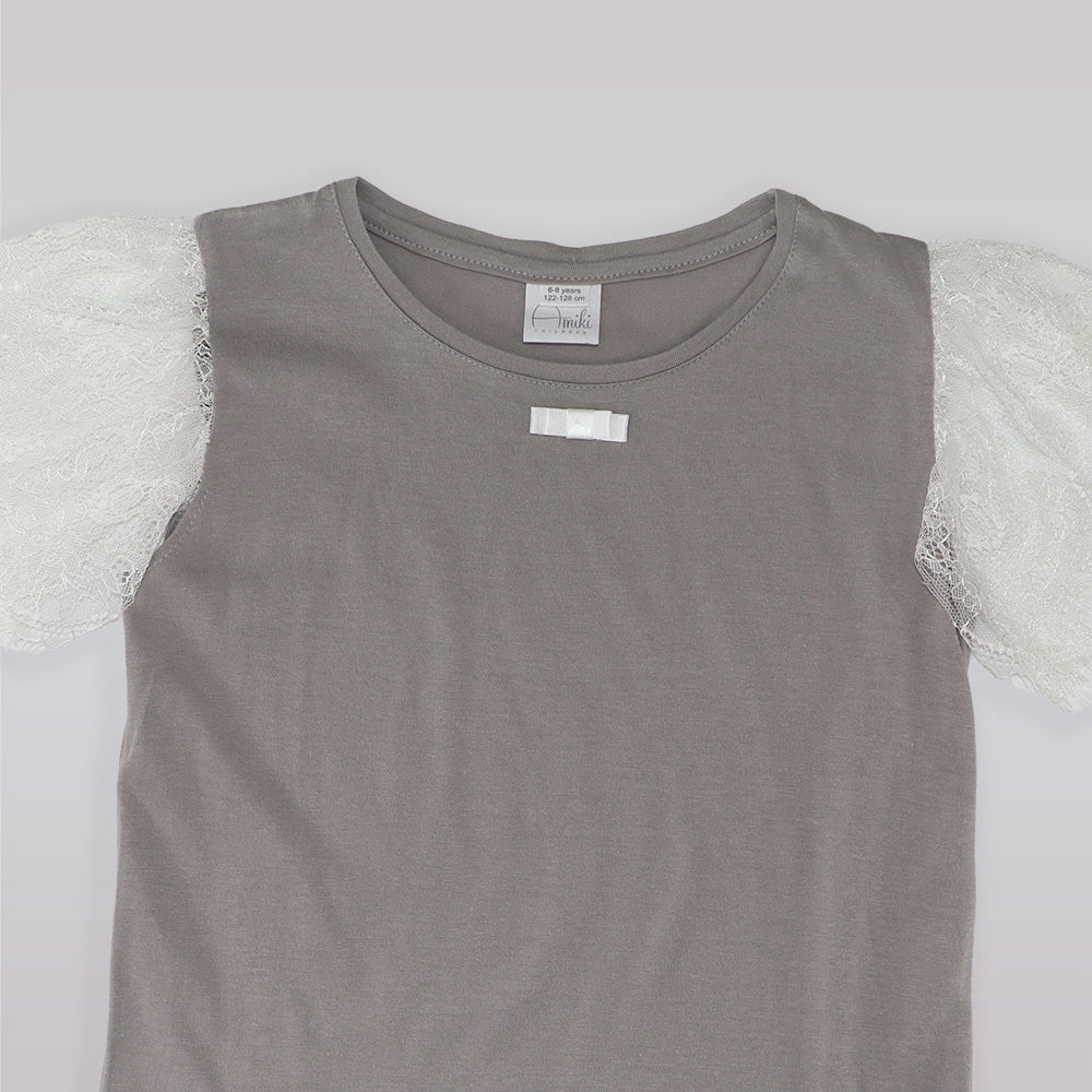 AMIKI Paula Grey Elegant Silk Nightgown for Girls Sleepwear