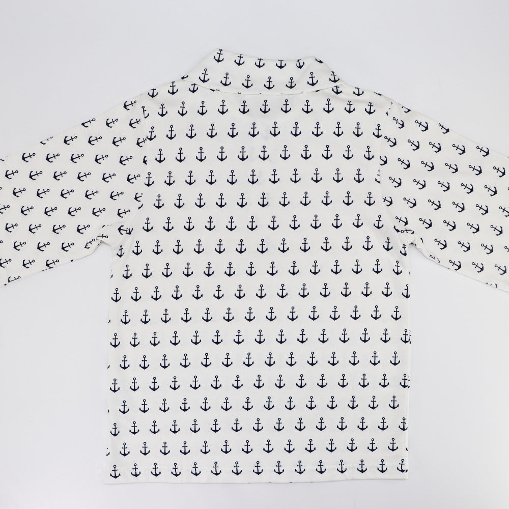 Rachel Riley Boys Ivory Navy Anchor Embroidered Cotton Polo