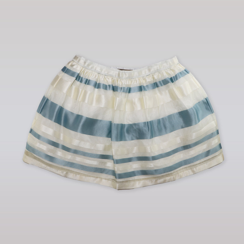 Huckle Bones Girls Elegant Blue and Ivory Organza Pleated Skirt