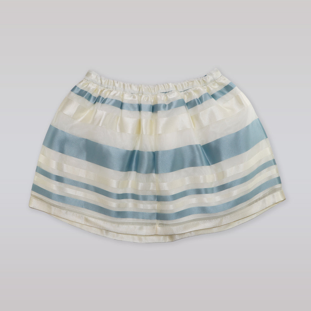 Huckle Bones Girls Elegant Blue and Ivory Organza Pleated Skirt