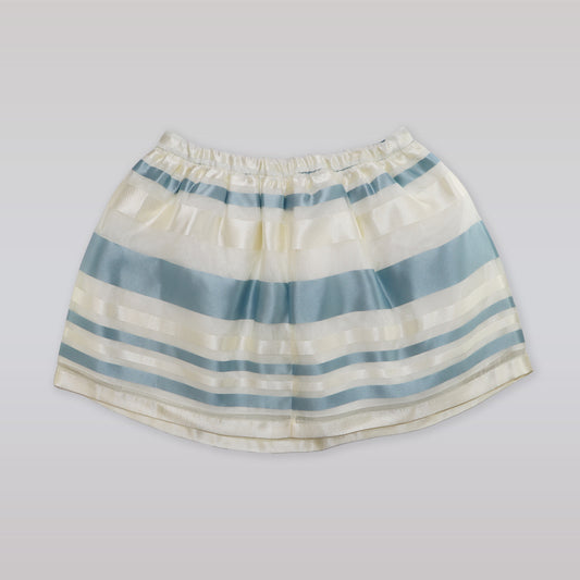 Huckle Bones Girls Elegant Blue and Ivory Organza Pleated Skirt
