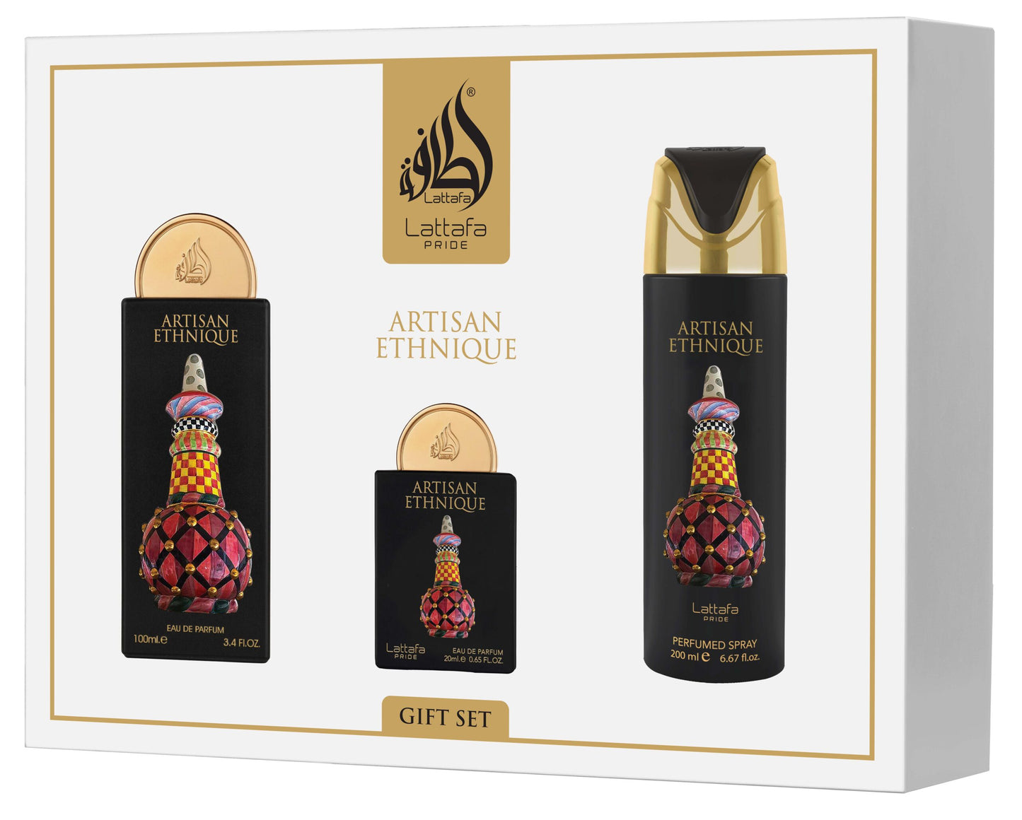 Lattafa Pride Artisan Ethnique 3-Piece Luxury Fragrance Gift Set