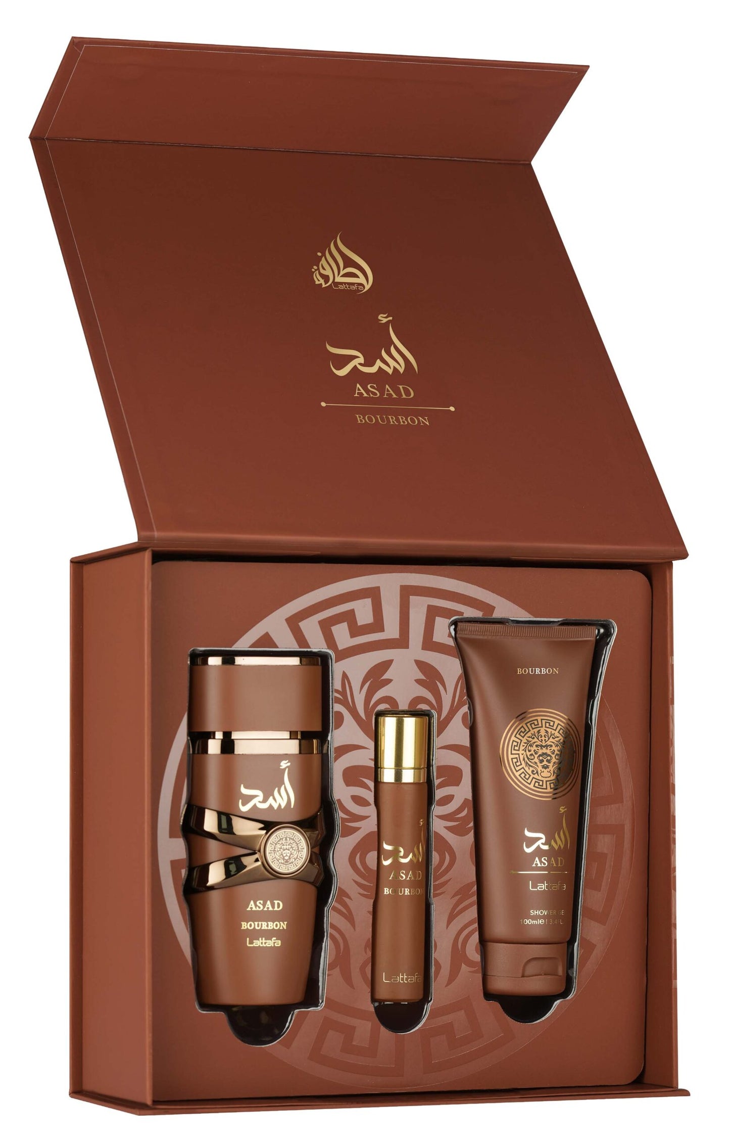 Lattafa Asad Bourbon Luxury Gift Set with Fragrance and Shower Gel