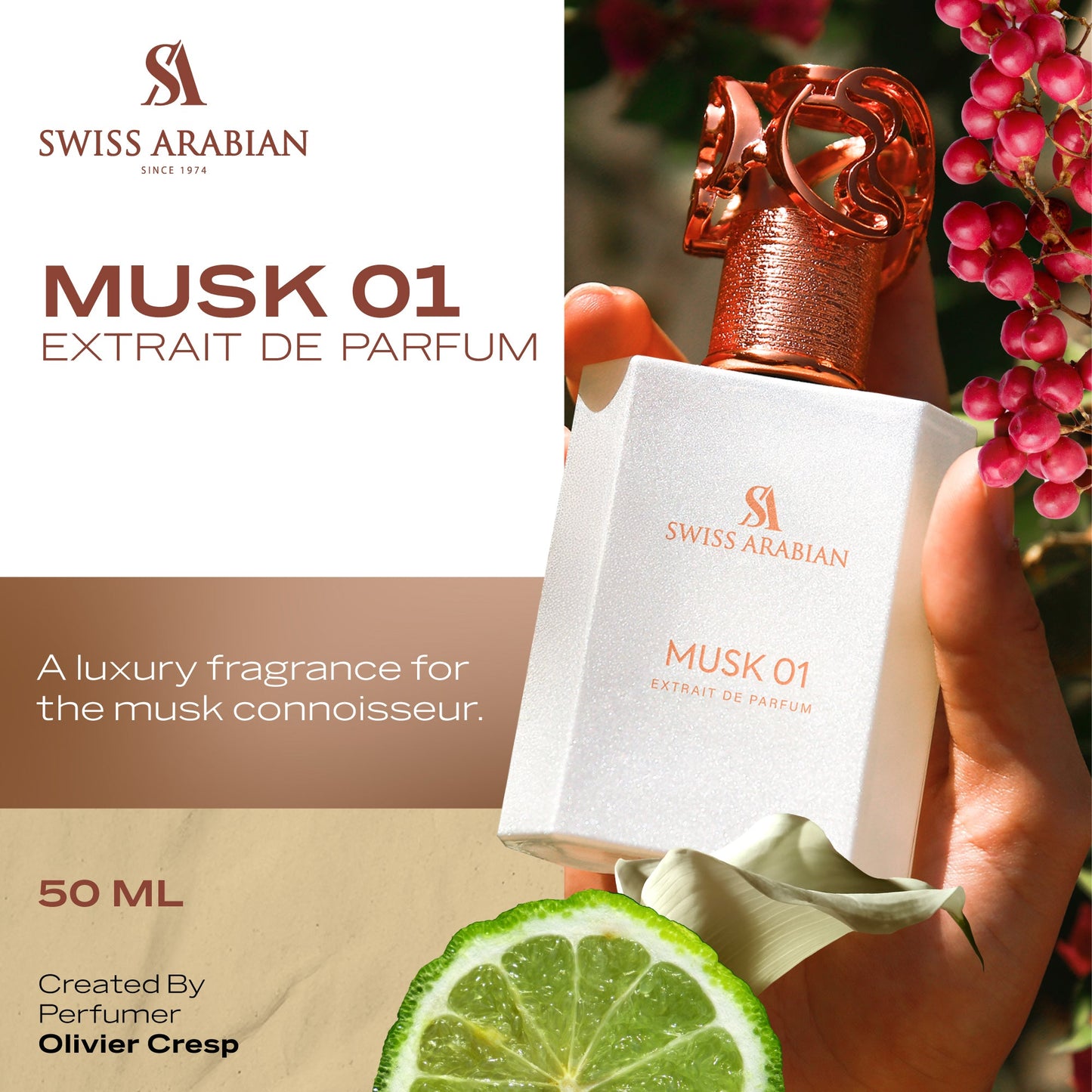 Swiss Arabian Musk 01 Luxury Unisex Perfume with Sandalwood and Vanilla