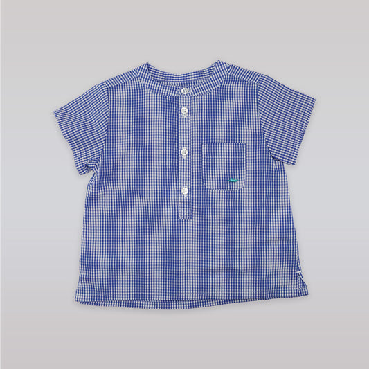 Marie Chantal Classic Blue Gingham Short Sleeve Cotton Baby Shirt