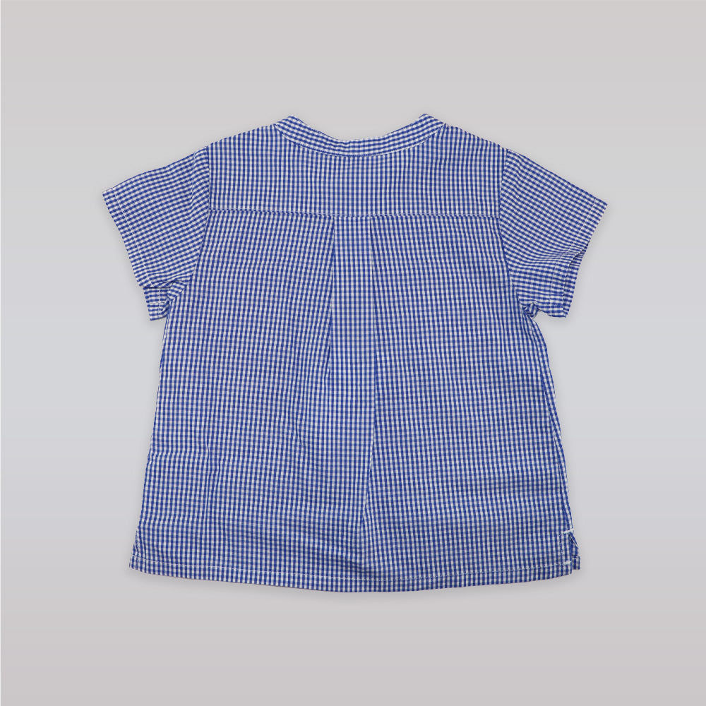 Marie Chantal Classic Blue Gingham Short Sleeve Cotton Baby Shirt