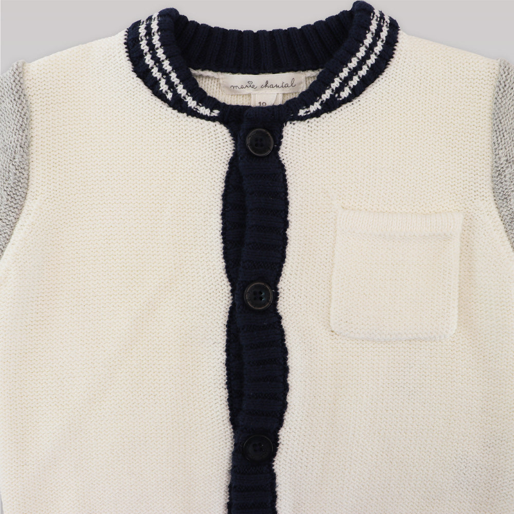 Marie Chantal White Varsity Cardigan for Toddlers 18 Months