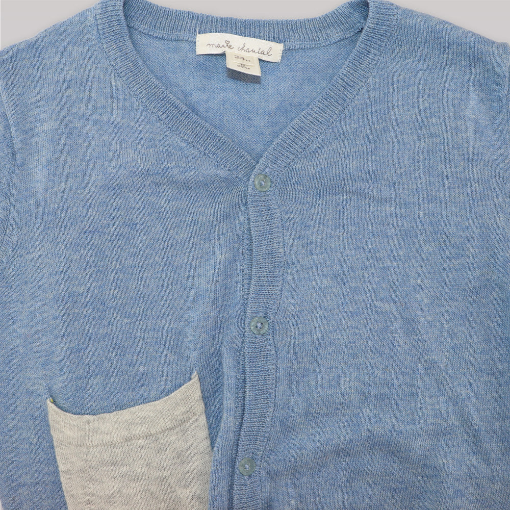 Marie Chantal Blue Star Crown Knit Cardigan for Toddlers
