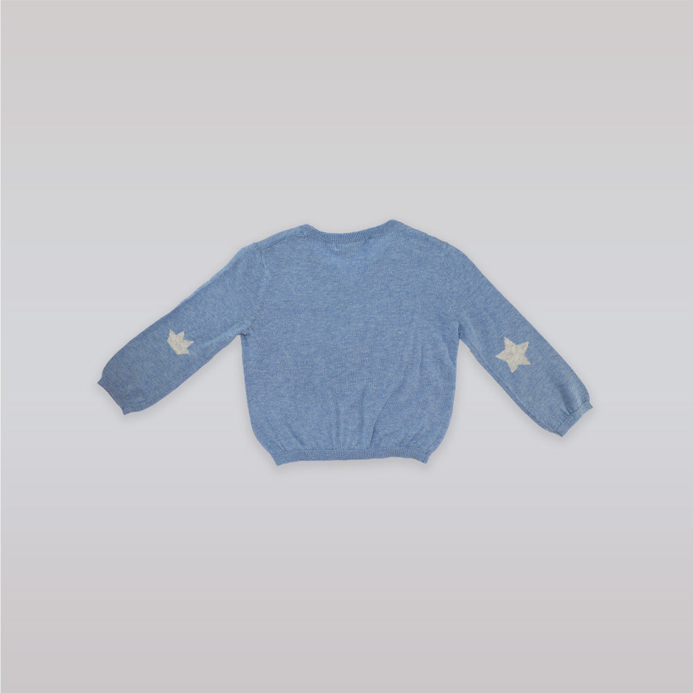 Marie Chantal Blue Star Crown Knit Cardigan for Toddlers
