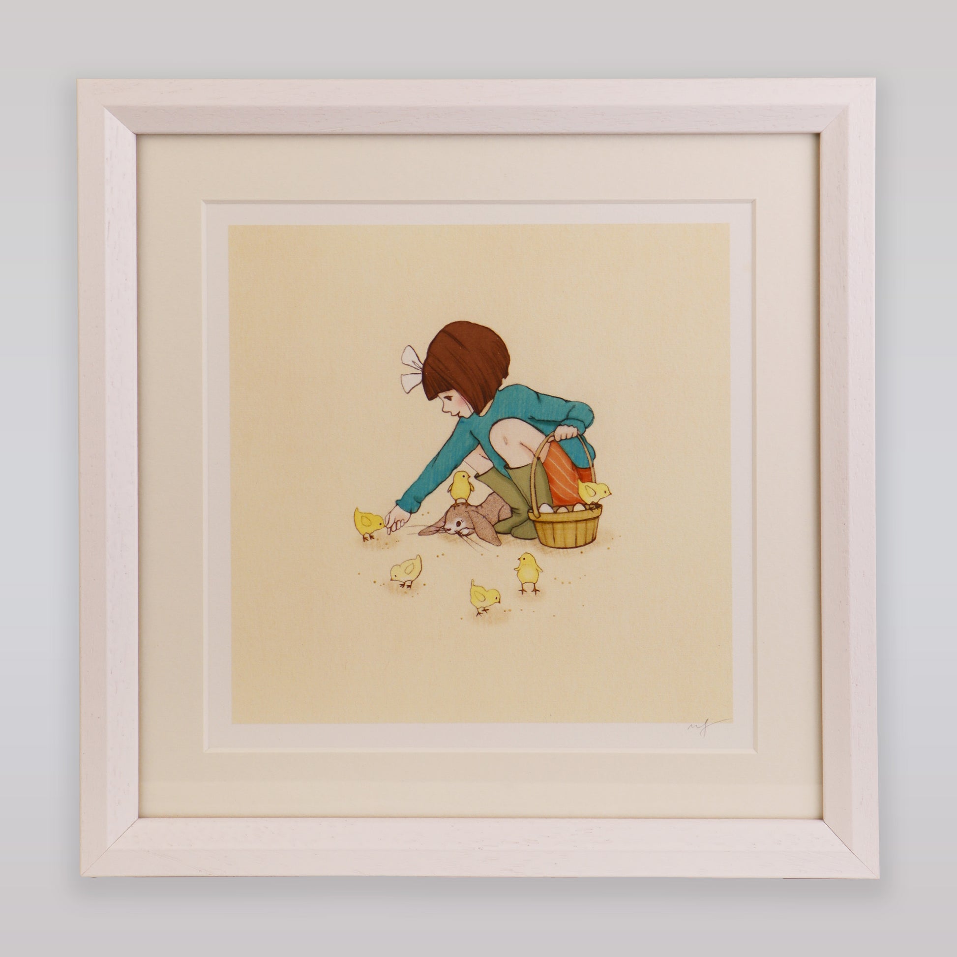 Nostalgic Belle and Boo Feed the Chicks Giclee Art Print