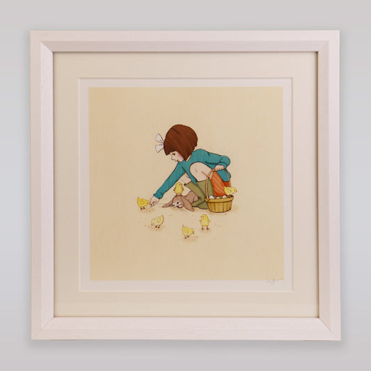 Nostalgic Belle and Boo Feed the Chicks Giclee Art Print