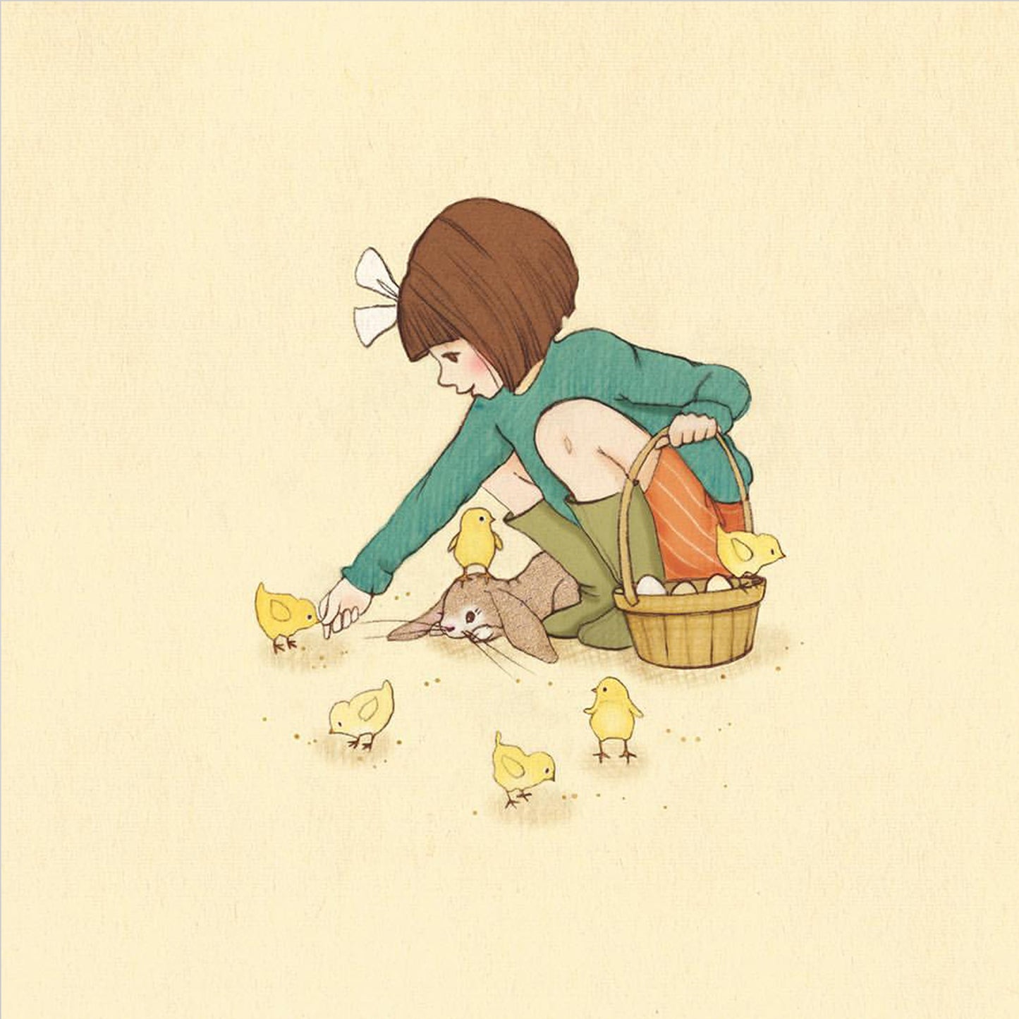 Nostalgic Belle and Boo Feed the Chicks Giclee Art Print