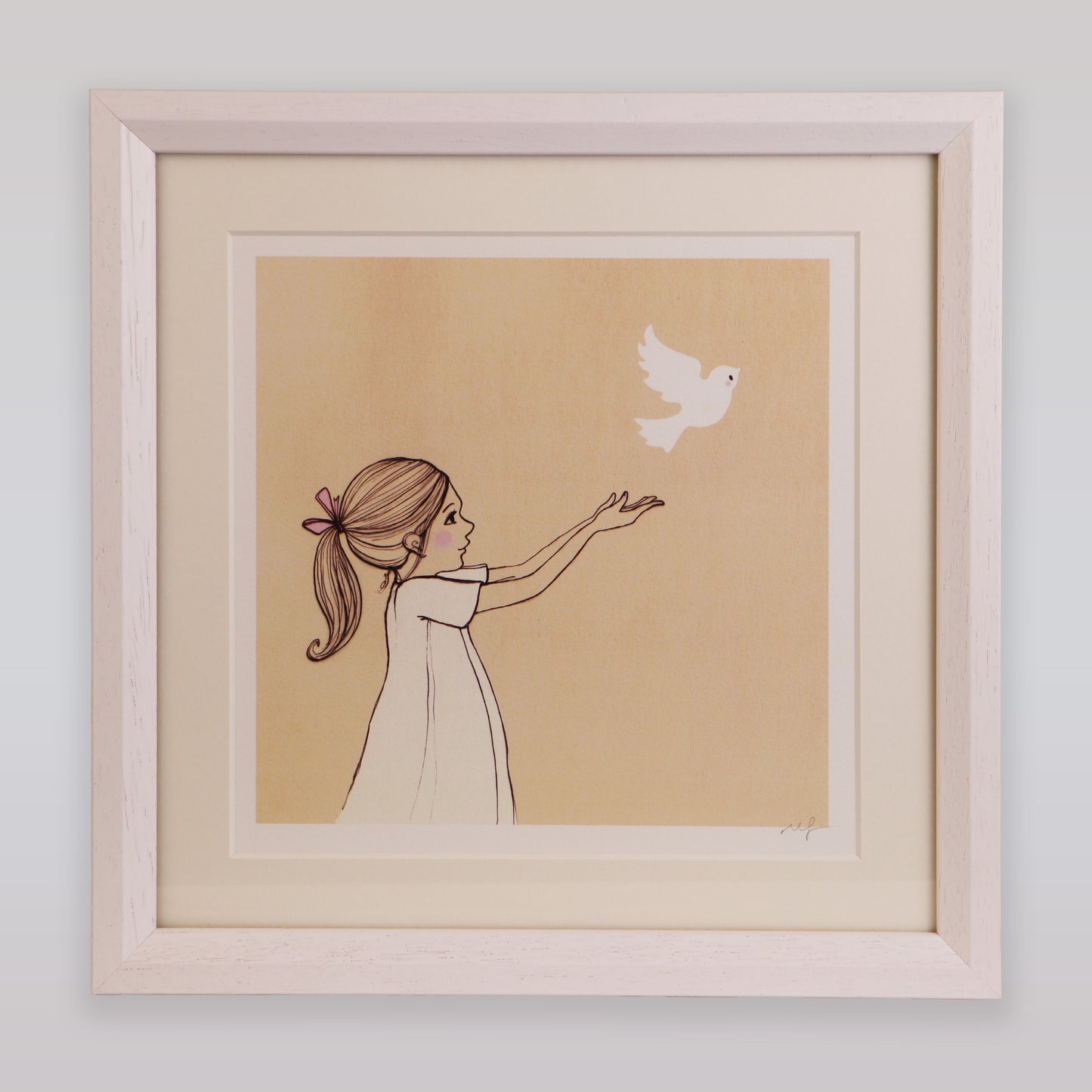 Belle & Boo Belle and Pigeon Signed Cotton Giclee Print