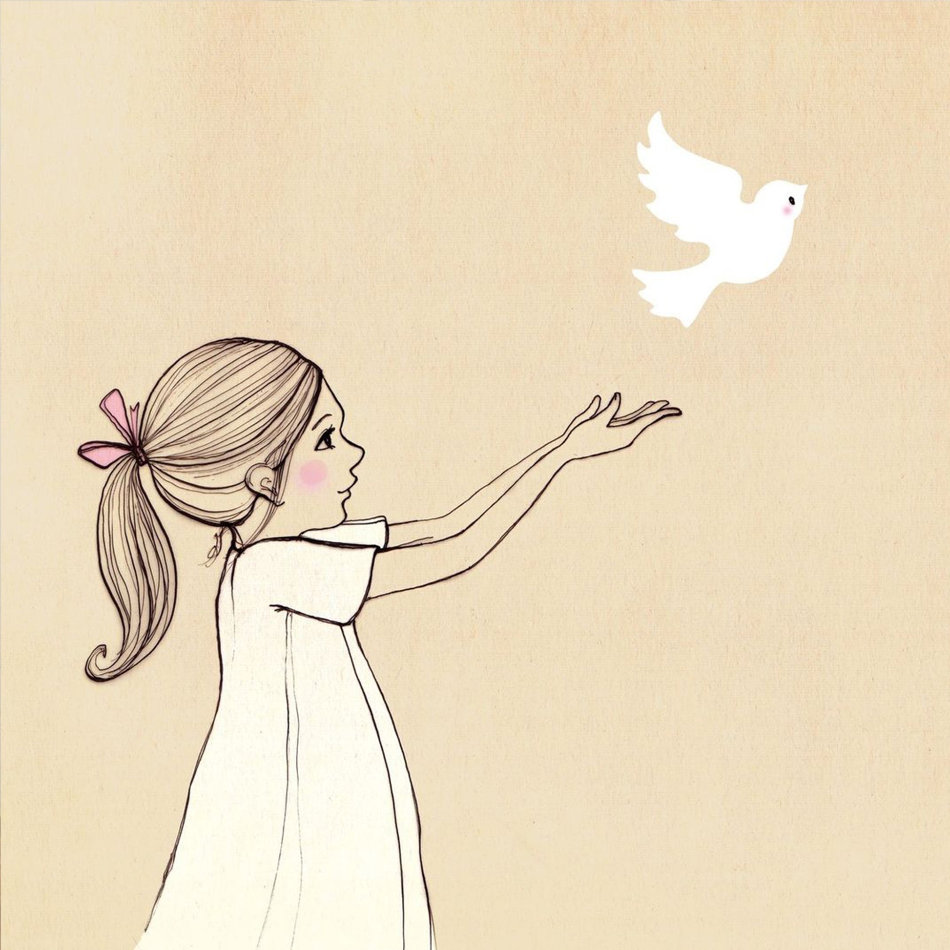 Belle & Boo Belle and Pigeon Signed Cotton Giclee Print