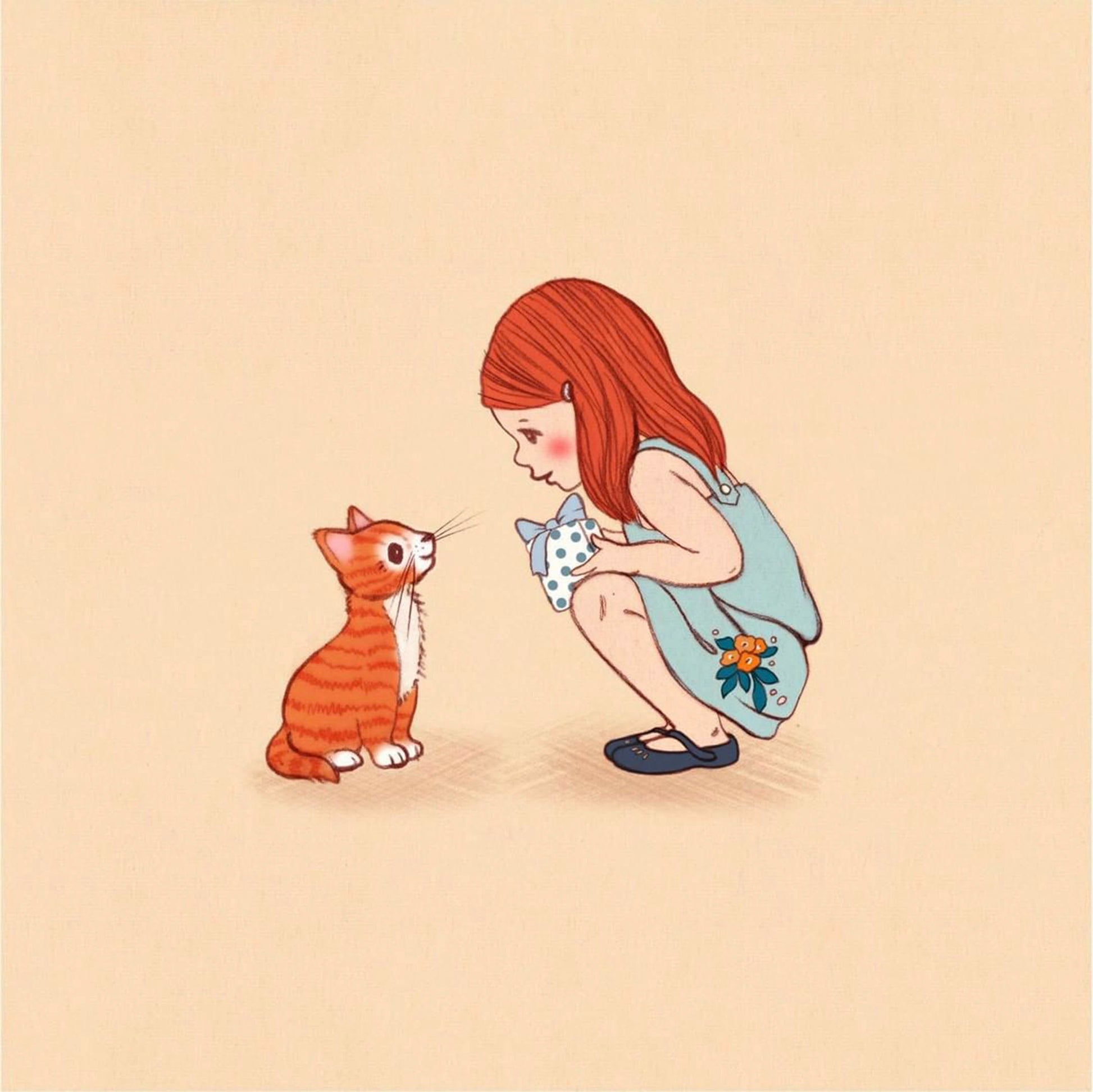 Belle & Boo Cat and Girl Signed Giclee Art Print
