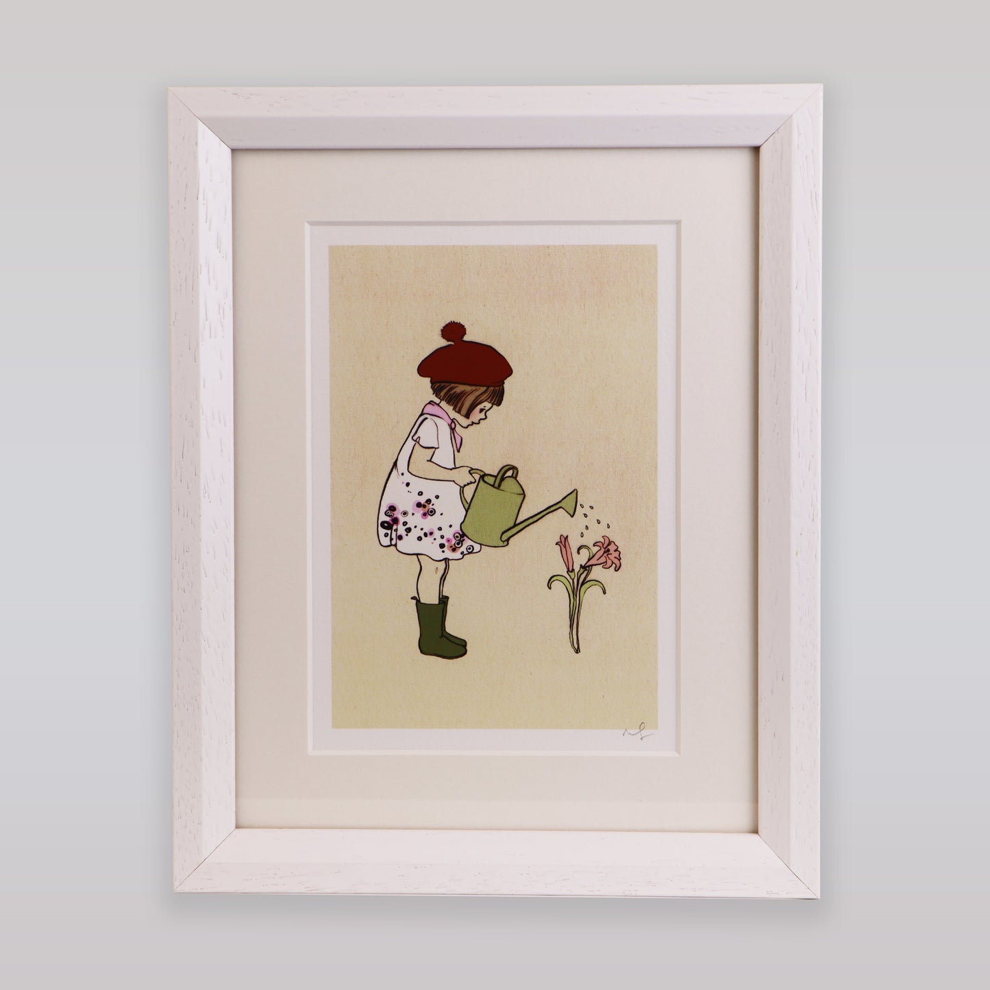Belle & Boo Girl Watering Flowers Signed Giclee Art Print