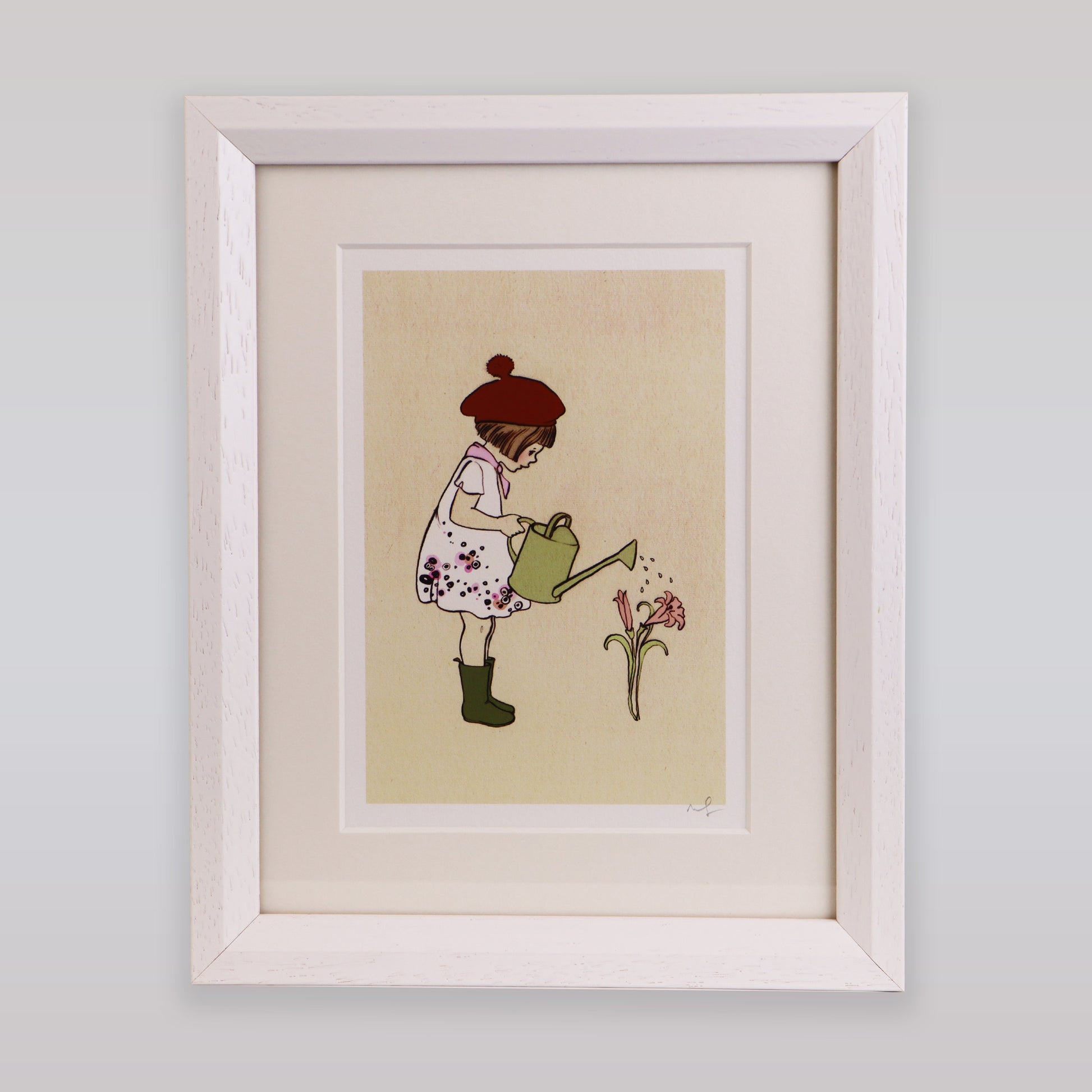 Belle & Boo Girl Watering Flowers Signed Giclee Art Print