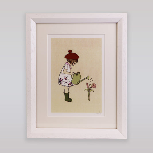 Belle & Boo Girl Watering Flowers Signed Giclee Art Print