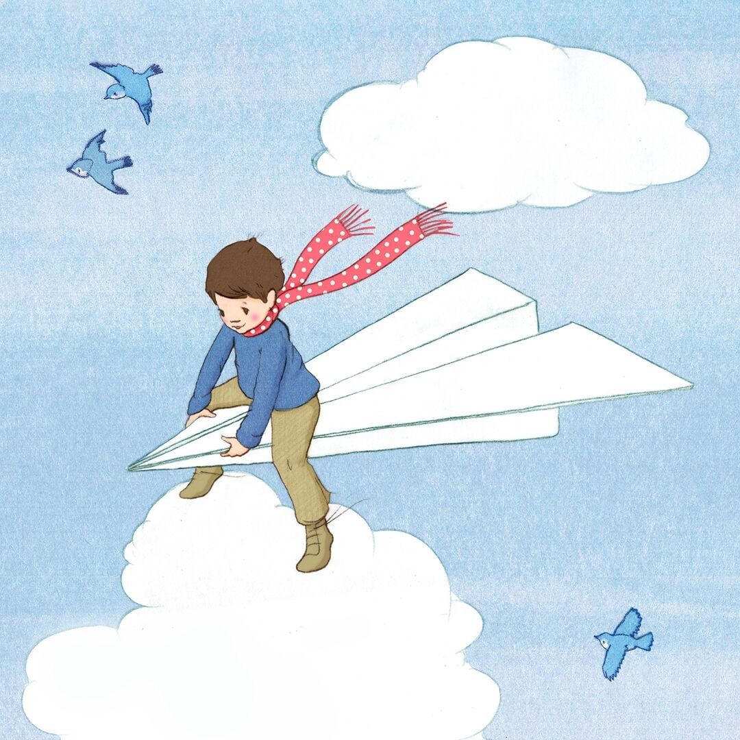 Belle and Boo Paper Plane Cotton Rag Giclee Art Print