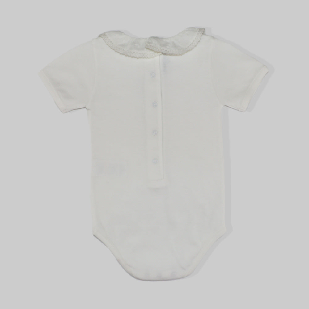 Soft Nanos Baby Body with Elegant White Lace Collar Trim