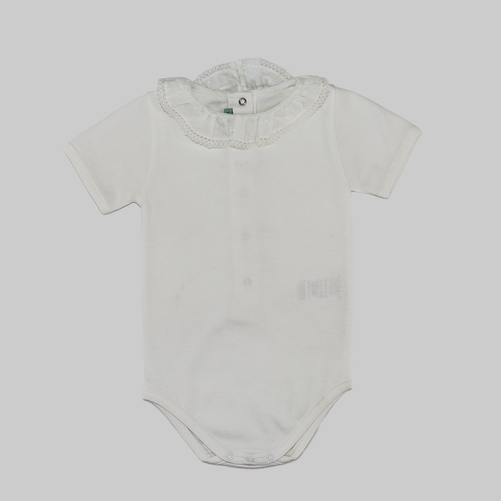 Soft Nanos Baby Body with Elegant White Lace Collar Trim